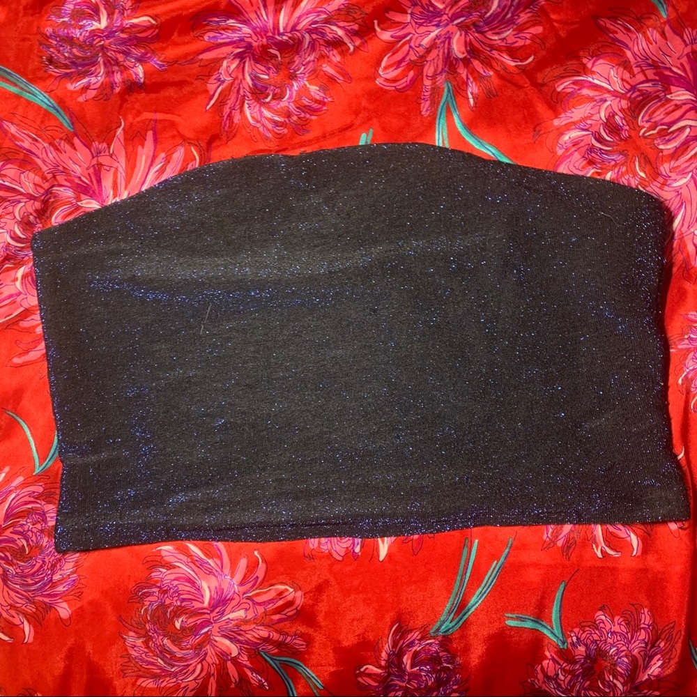 Plus Size 2XL Blue Glitter Tube Bandeau Top